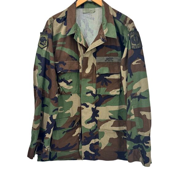 JROTC Coat Mens Large Extra Long Hot Weather Woodlands Camo Combat Button Up - Picture 1 of 8
